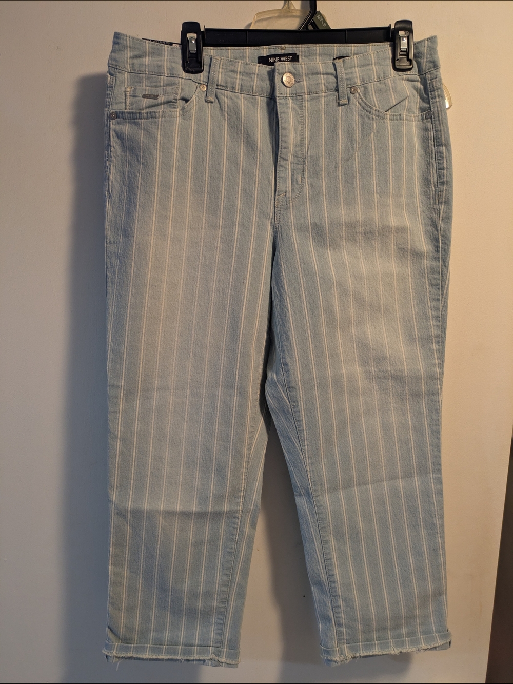 Nine West Light Blue Striped Cropped Jeans